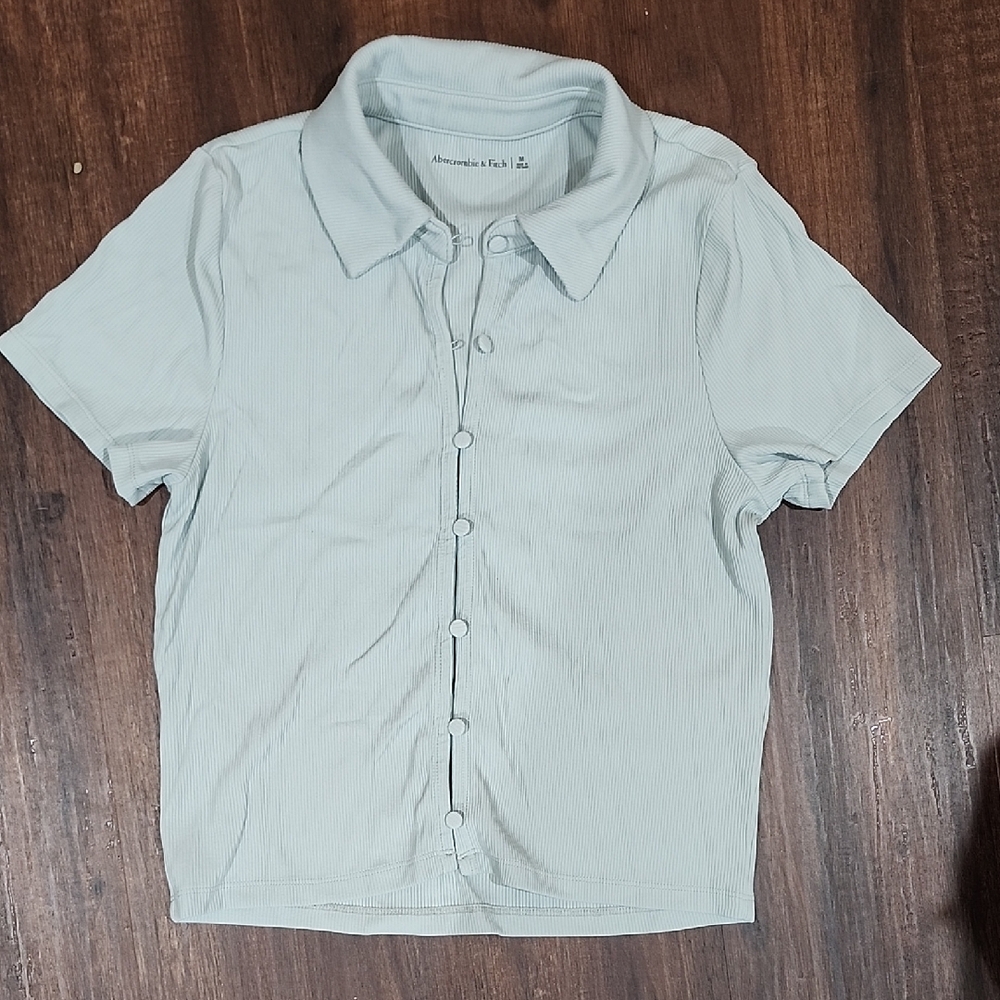 Abercrombie & Fitch Light Blue Button-Up Crop Top